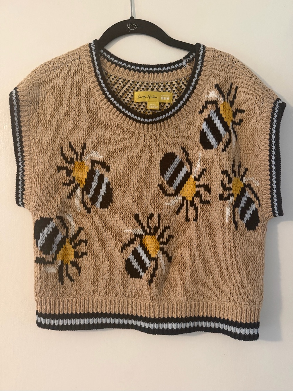 Maeve Beige Sweater Vest with Black and Light Blue Trim - Picture 1 of 3